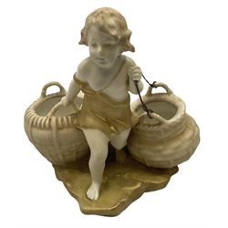 Royal Vienna Ernst Wahliss Art Nouveau figure, of a child pulling two baskets, H15cm