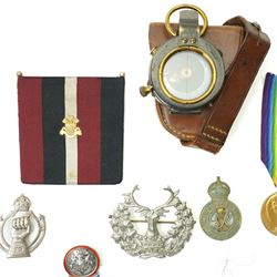 WWI pair to 242062 Pte. O C R Harris East Surrey Regt., WWI German Iron Cross, WWI marching compass in leather case, silver Training Reserve badge etc