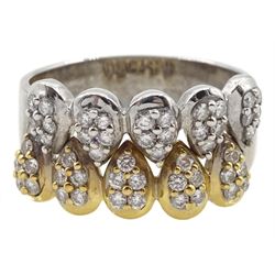 18ct white and yellow gold diamond interlocking pear shaped design ring, hallmarked, total diamond weight 0.75 carat