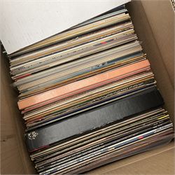 Collection of vinyl LP records in six boxes, mainly Jazz and Classical, including Schubert Boult, Emma Johnson and Her Romantic Clarinet, Beethoven and Rubinstein, etc