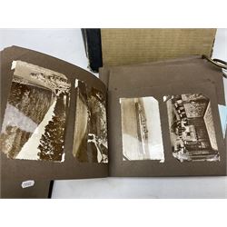 Quantity of post cards in six albums, local interest and photographic postcards, together with an art deco style table lamp