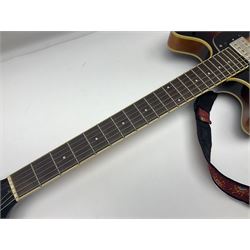 DeArmond Guild Star Fire Custom semi-acoustic guitar c2009 with tobacco sunburst finish and USA DeArmond gold foil pick-ups; serial no.KC9091266; L104cm; in Spider carrying case
