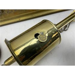 Brass Salter meat jack and iron wheel, together with pierced  brass fire fender