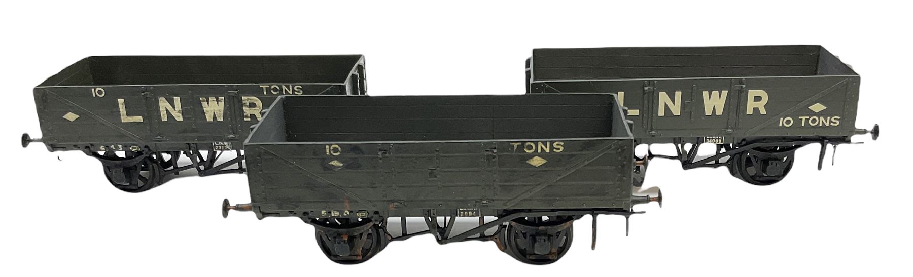 '0' gauge - seven scratch-built LNWR wagons including 10-ton covered wagon, three other covered wagons and three open wagons; all unboxed (7)