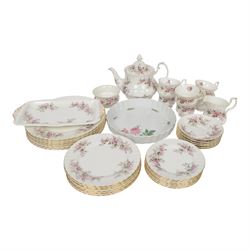 Royal Albert Lavender Rose pattern tea service for six including teapot, jug, open sucrier...