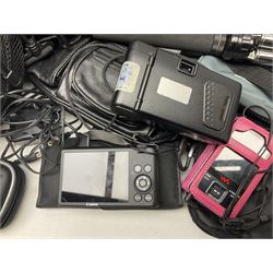 Quantity of camera accessories and equipment, to include boxed Canon EFS 17-55mm IS lens, Canon 59s camera, Olympus camera, etc