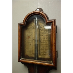 18th century mahogany stick barometer, paper register indistinctly inscribed '....... Italian', moulded arched glazed door, H90cm  
