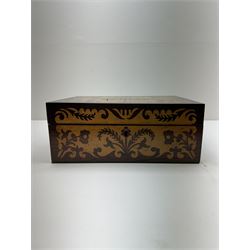 Victorian satinwood inlaid rosewood sewing box, with tray fitted interior, H11cm