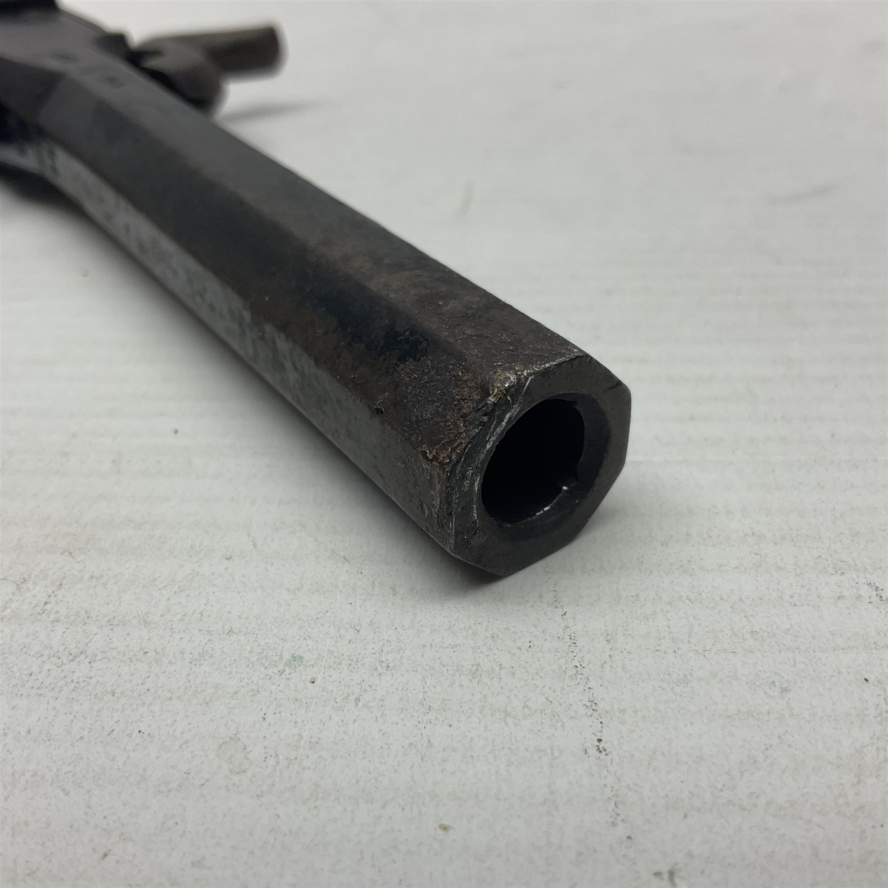 Percussion pocket pistol, 9cm octagonal barrel with German proof marks, figured walnut stock 21cm overall