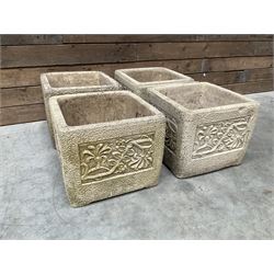Set four Cotswold Studios Ltd square cast stone garden planters 
