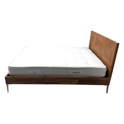 Barker & Stonehouse - contemporary chestnut king size bed frame, with geometric inlaid headboard and brass detailing, slatted base and tapered brass effect legs, together with Dreams ‘Reynolds 1000’ pocket sprung mattress