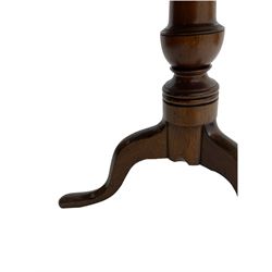 19th century oak pedestal table, circular snap top, tripod base