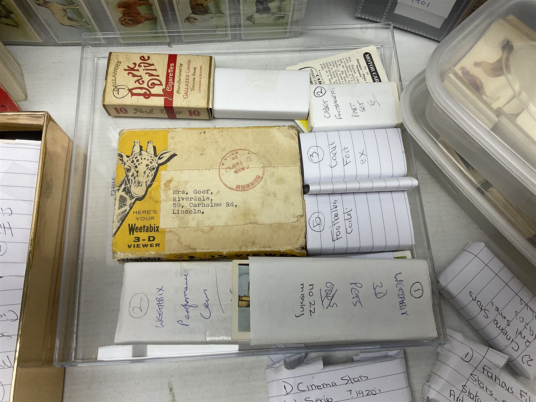 Quantity of mostly cigarette cards, housed in ring binder albums and loose, by Ardath, W.D. & H.O. Wills, John Player & Sons, The American Tobacco Co etc, including famous film stars, cinema stars, wild birds, poultry, dogs etc and various books or catalogues relating to cigarette card collecting, in one box