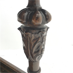 Early 20th century oak tea trolley, carved cup and cover supports joined by solid undertier, W76cm, H81cm, D82cm