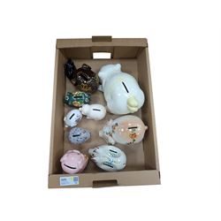 Collection of ten Vintage pottery piggy banks, to include treacle glaze example, H10.5cm, ...