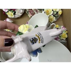 Royal Doulton Greenbrier pattern tea wares, together with a collection of porcelain flowers, Murano style coloured glass bowls, other ceramics and glassware, in four boxes 