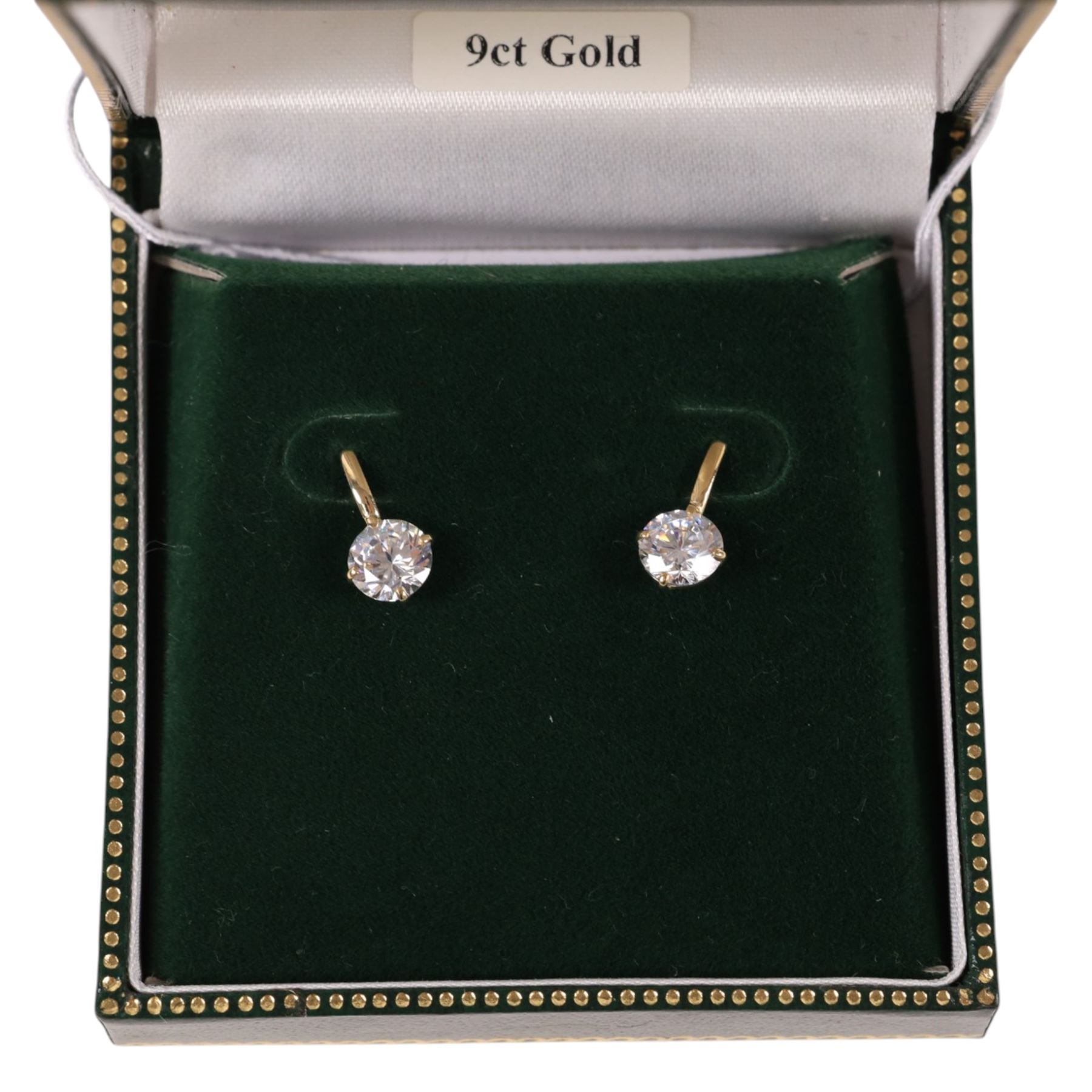 Pair of 9ct gold cubic zirconia drop earrings, boxed