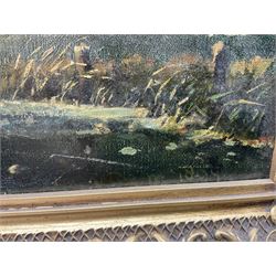 E Van Dam (Dutch late 19th century): Snowy Landscape with Figures and Windmills, oil on canvas signed and dated 1894, 30cm x 45cm