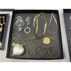 Silver-gilt drip design Lucy Q necklace, designed by Lucy Quartermaine, amber necklaces, silver-gilt stone set heart pendant, 10ct gold single stone set stud earrings, silver interchangeable pearl hoop earrings and a collection of costume jewellery and wristwatches 