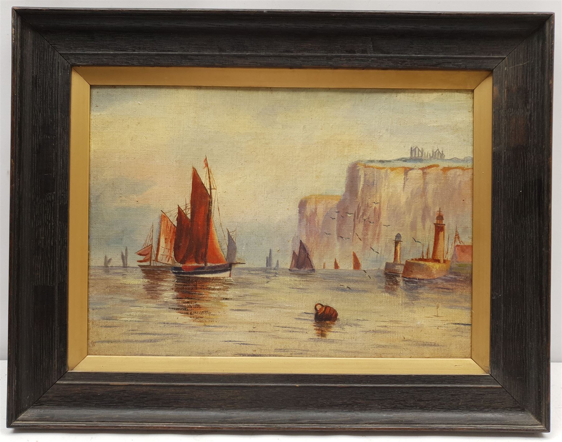 English Primitive School (19th century): Shipping Off Whitby, oil on canvas board unsigned 24cm x 34cm