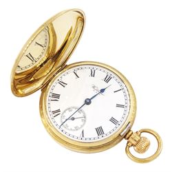 Early 20th century 9ct gold full hunter, keyless 'Traveler' lever pocket watch by American...