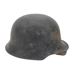 WWII German M42 Hitler Youth helmet, later added Farber on either side, the leather interior stamped 55, D22cm, H16cm
