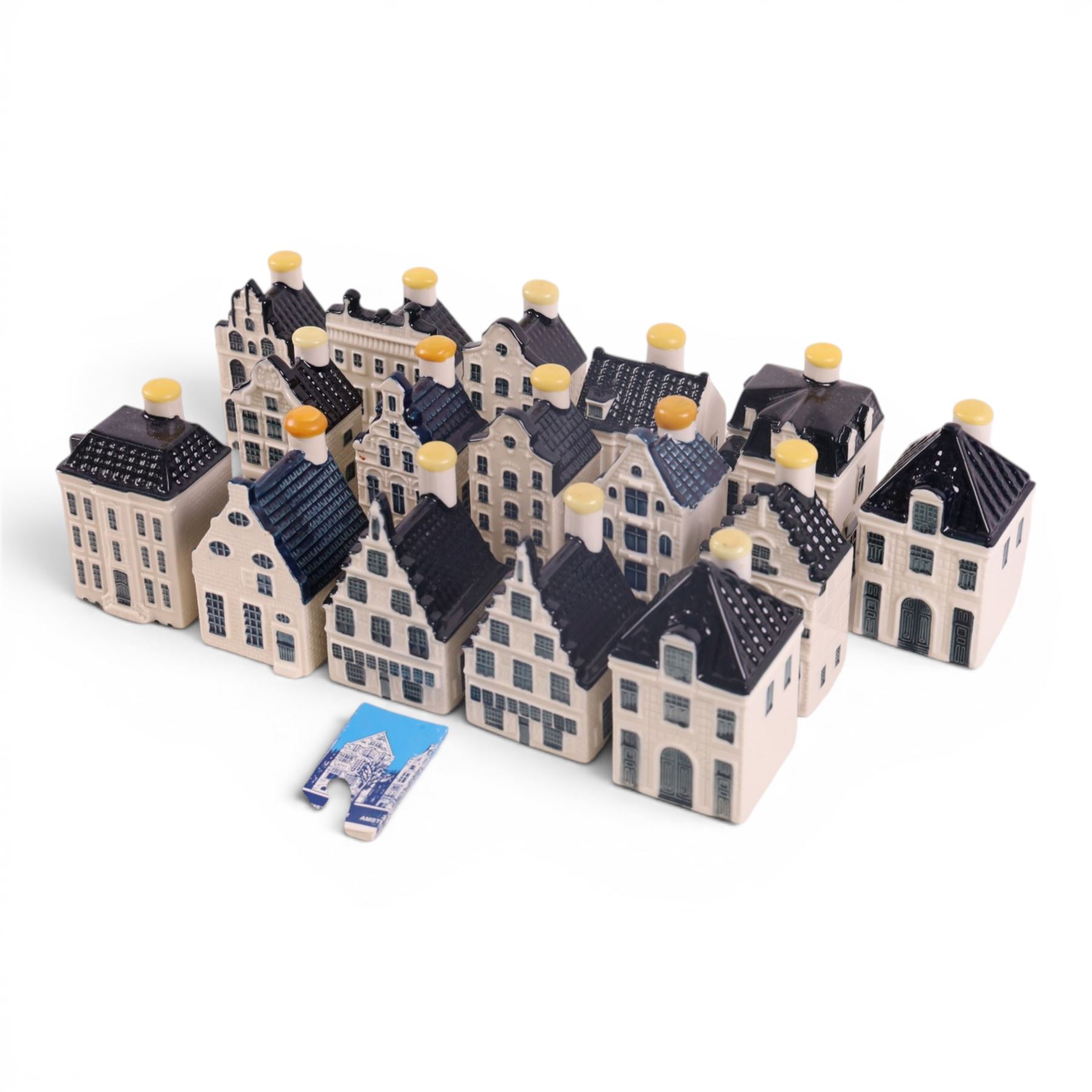 Sixteen  Blue Delft's KLM Airlines, Bols decanters, shaped as Dutch houses