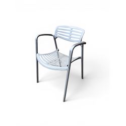 Set of eight mid-20th century painted aluminium garden armchairs, curved backs with shaped seat, stackable