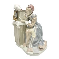 Lladro figure from Norman Rockwell collection, Summer Stock, modelled as a seated woman putting on lipstick leaning against a box, sculpted by Salvador Debon, no 1407, with original box, year issued 1982 year retired 1984, H26cm