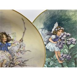 Four Royal Doulton Images figures comprising 'Happy Anniversary', 'Wedding Day', 'Congratulations' and 'Carefree', together with a set of three Heinrich collectors plates depicting Fairies.