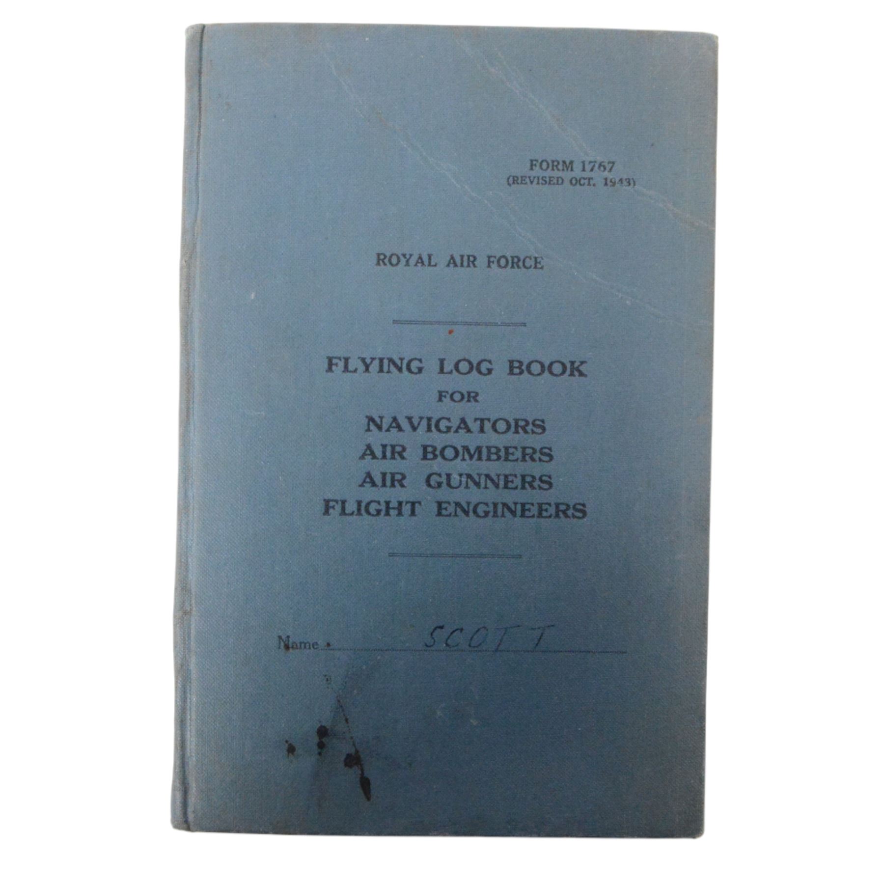 WWII Royal Air Force battle dress blouse, belonging to Flight Sargent Colin Scott 3011422, dated 1945, tailors label for M & N Horne Ltd 1945, Size No 7, blue cloth, Signaller cloth brevet, wireless officers patch to right sleeve and braid sergeant stripes to both sleeves, together with his flight log book, postings & Movements, Royal Air Force Service and Release Book, photographs etc  