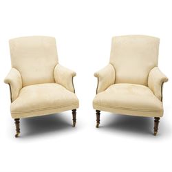 Sofas & Stuff - pair of ‘Thistle’ armchairs upholstered in neutral fabric, each with gentl...