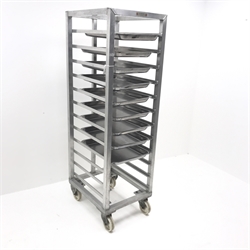 Row Fabrications twelve tier portable racking system with nine trays, W50cm, H156cm, D62cm