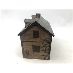  A reproduction Victorian hinged box in the form of a house with painted and moulded decoration, L26cm x H23cm  