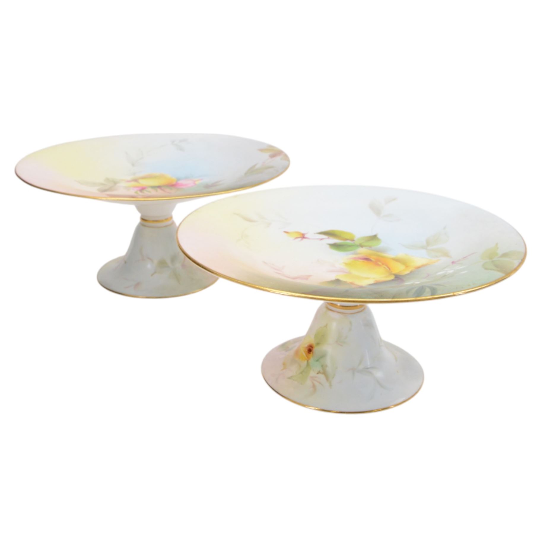 Royal Worcester dessert service with hand painted roses, comprising twelve plates and four comports and two tazza