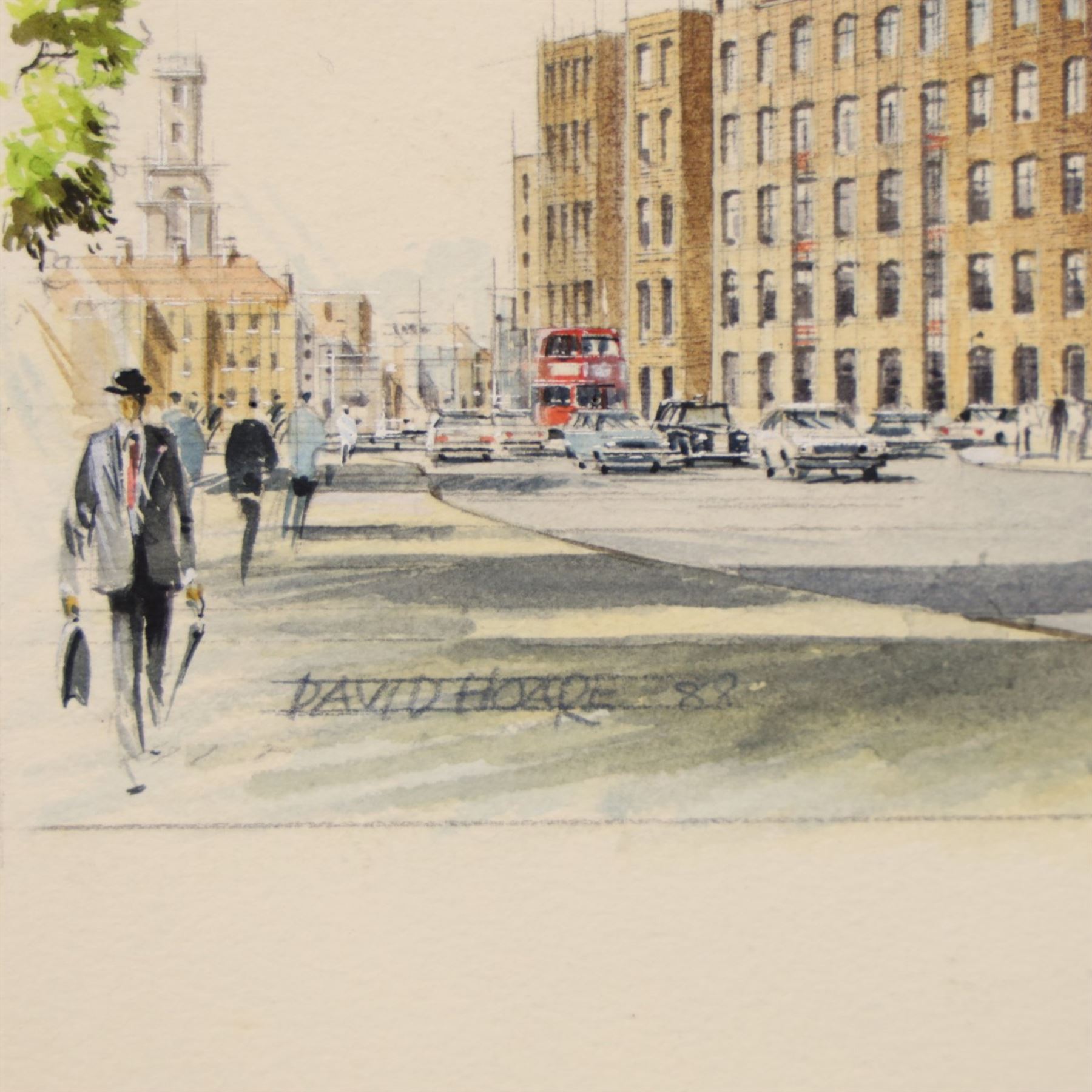 David Hoare (British 20th Century): Two architectural perspectives of Wapping - London, pair of watercolours heightened with white laid on to cardboard signed and dated '88 max 38cm x 54cm (2) (unframed)
Notes: These perspectives depict two different buildings proposed for the exact same location.