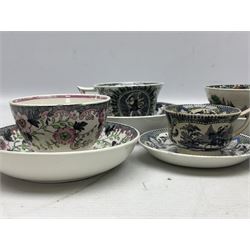 Collection of 19th century tea wares by William Smith & Co, decorated in various patterns including Cupid, Tally Ho and Fountain 