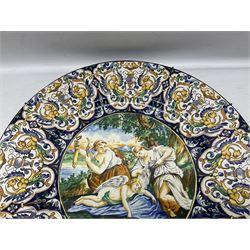 Large 19th/early 20th Century Italian Majolica Urbino style charger depicting Venus clipping Cupid's wings, D52cm  