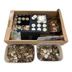 Commemorative and other coinage, including Great British pre-decimal pennies and other denominations, Bailiwick of Guernsey round fifty pence coins etc