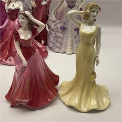 Nine Coalport figures, including Age of Elegance Evening Promenade, The Lovely Lady Christabel and Ladies of Fashion Pamela, together with eight miniature Coalport figures