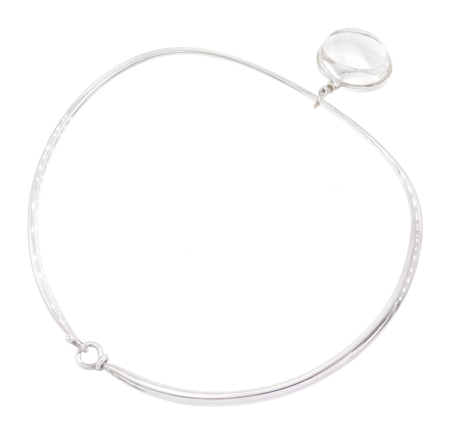 Georg Jensen silver 'Dew Drop' rock crystal pendant necklace designed by Vivianna Torun Bülow-Hübe, pendant No. 311C, on silver collar, No. 410, boxed