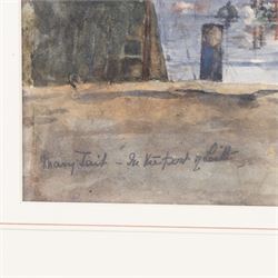 Mary Tait (British exh.1880-1882): Busy Quayside Port scene, watercolour signed and indistinctly titled 23cm x 37cm