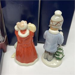 Two Royal Copenhagen figures, comprising Julie and Girl with Saw, together with Beswick Hunca Munca Sweeping, and two Villeroy & Boch christmas decorations, all with original boxes   