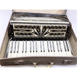 Italian Frontalini piano accordion 'Artist Model' with Art Deco style jewelled black and ivory coloured case, one-hundred and twenty buttons and twenty-four keys, model 393 No.492, L52.5cm; in carrying case