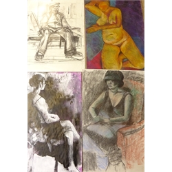  Figurative Portraits, collection of contemporary pastels and mixed media's on paper by Dorothy Thelwall unsigned 86cm x 60cm unframed (16)  Notes: from her Studio collection Ripon   