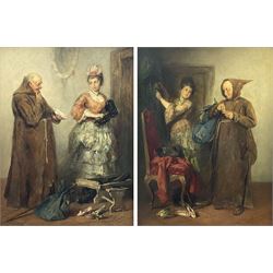 Joseph Emanuel Weiser (German 1847-1911): 'A Pretty Slipper' and 'A Pinch of Snuffe', pair oils on panel signed, titled on plaques 30cm x 23cm (2) 
Provenance: with M Newman Fine Art, London and J & W Vokins, London, labels verso