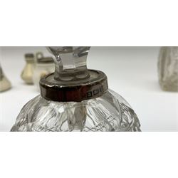 Group of silver mounted glass scent bottles and crested ware, together with a Brierglass lead crystal box with a glass and silver, lid, etc all silver with various hallmarks. 