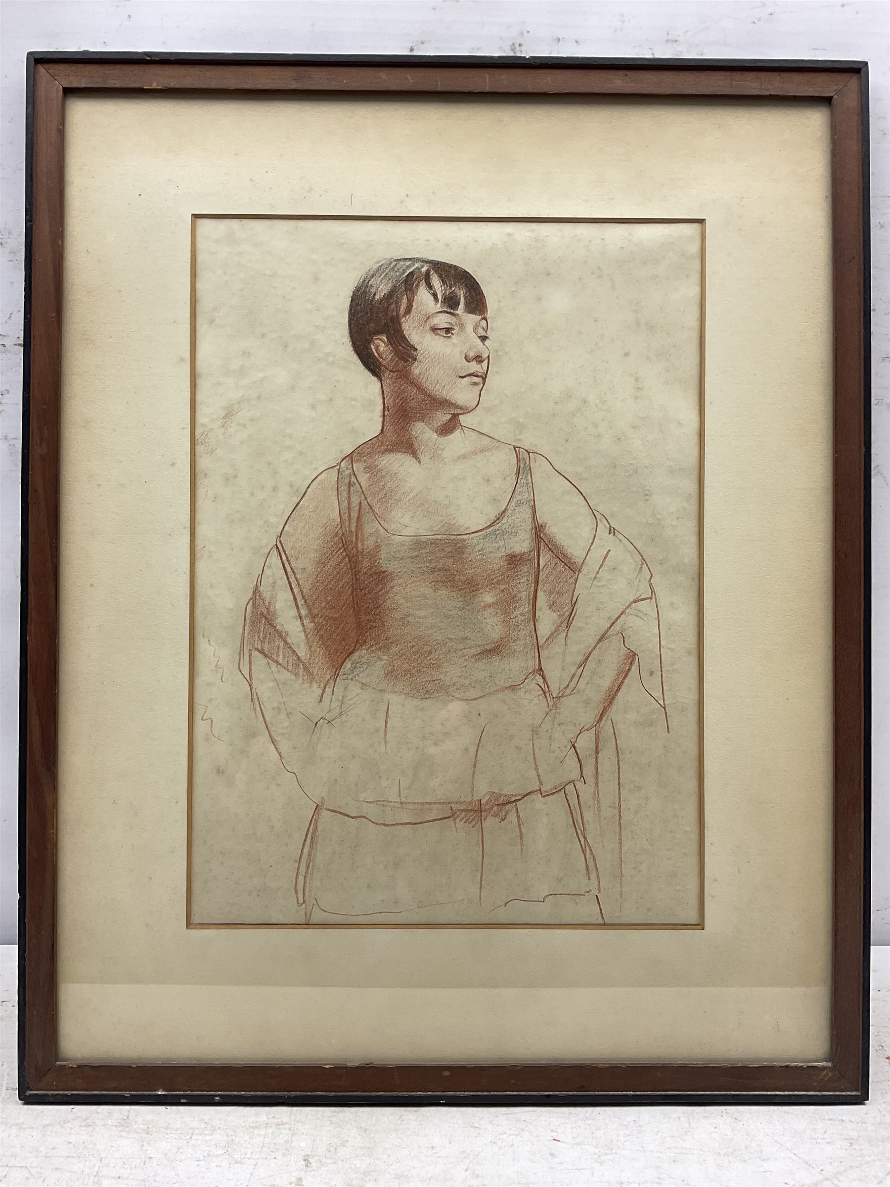 Dame Laura Knight (Staithes Group 1877-1970): Study of Lydia Lopokova, red chalk and charcoal unsigned 36cm x 27cm
Notes: for a comparison of style and materials see Knight's portrait of 2nd Lieut Francis Jack Chown, 1st Sqdn, RFC dated 1917. Lopokova was a model favoured by Knight on several occasions