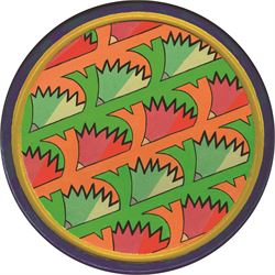 Graham Kingsley Brown (British 1932-2011): Geometric Abstract, acrylic on wooden breadboard, signed and dated '95 to the base 25cm diameter 
Provenance: consigned by the artist's daughter - never previously been on the market.