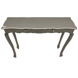 Silver painted console table with two drawers